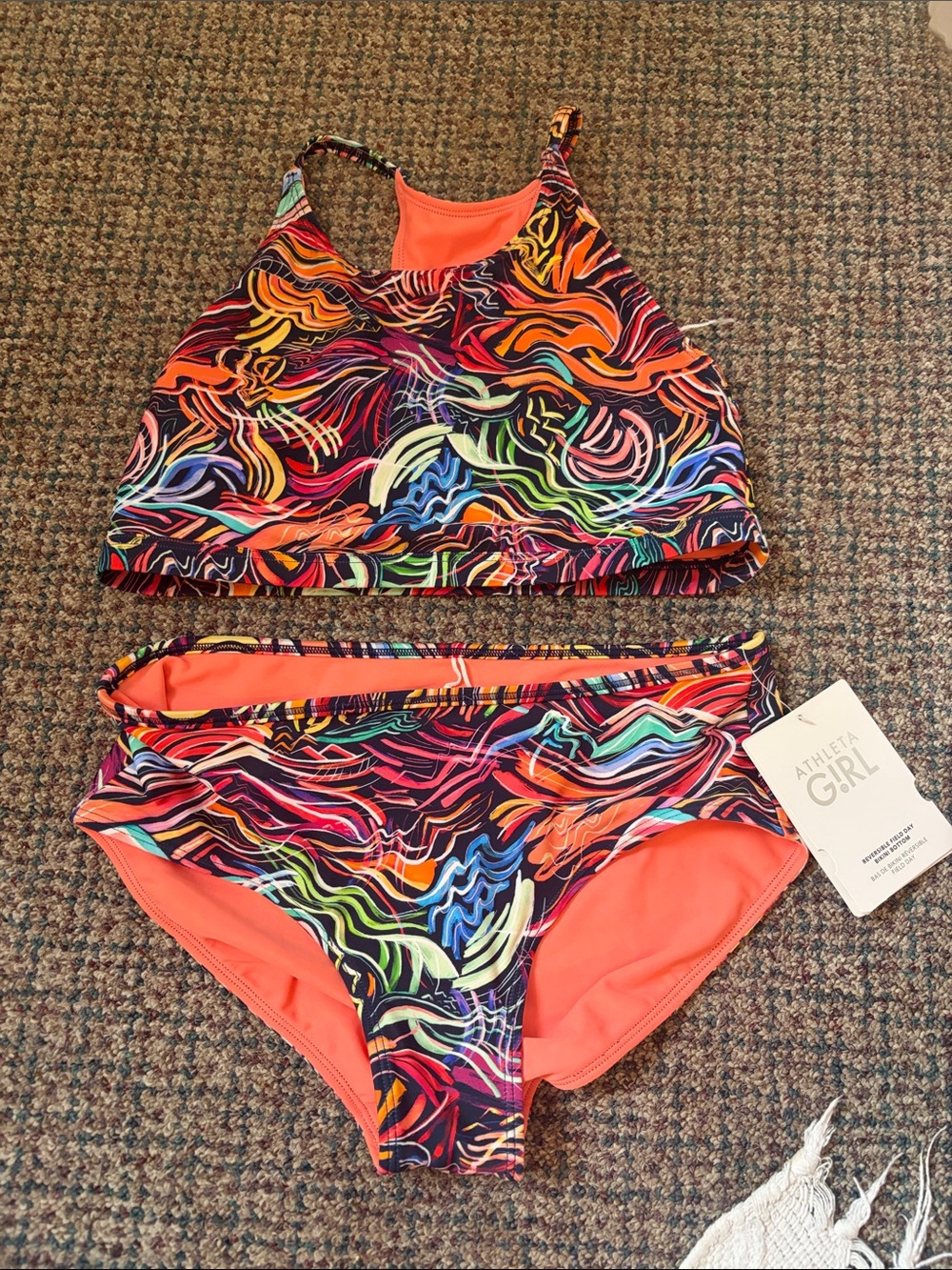 Athleta Girls Coral & Aqua Two-Piece Swim Set NWT SIZE 16
